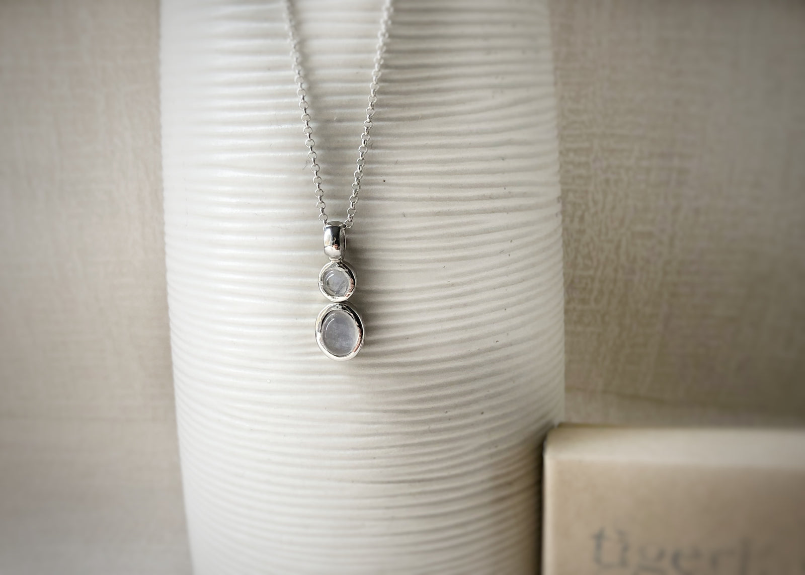 Double Drop Moonstone Sterling Silver Pendant Necklace Tiger Lily London