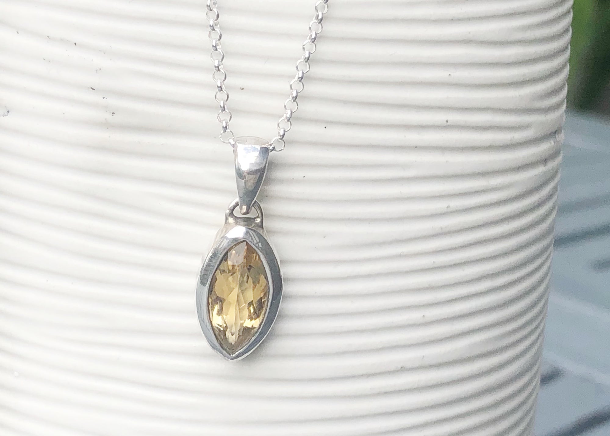 Citrine and Silver Drop Pendant Necklace