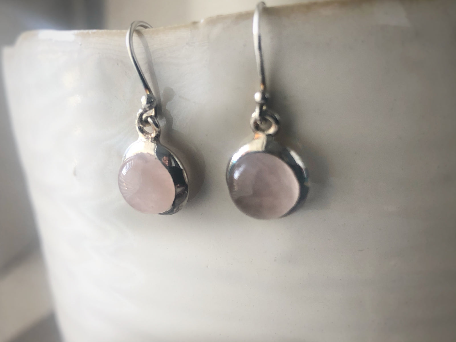 Rose Quartz Round Silver Drop Earrings
