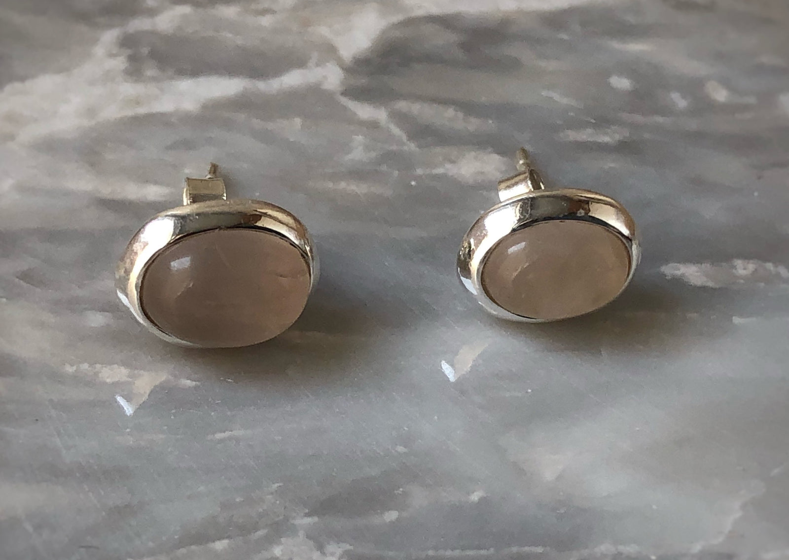 Rose Quartz Oval Sterling Silver Stud Earrings Tiger Lily London