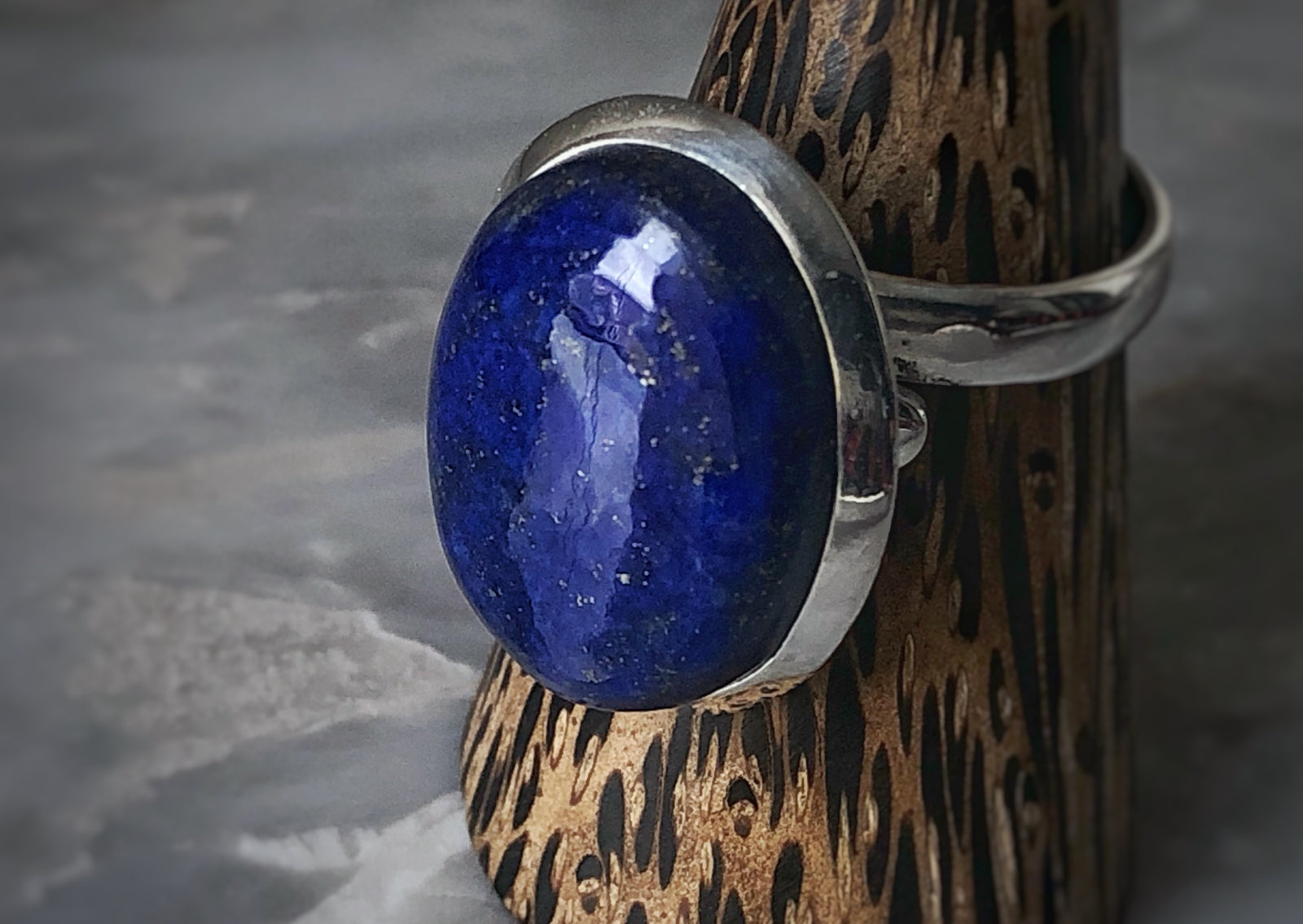 Extra Large Blue Lapis Sterling Silver Ring Tiger Lily London