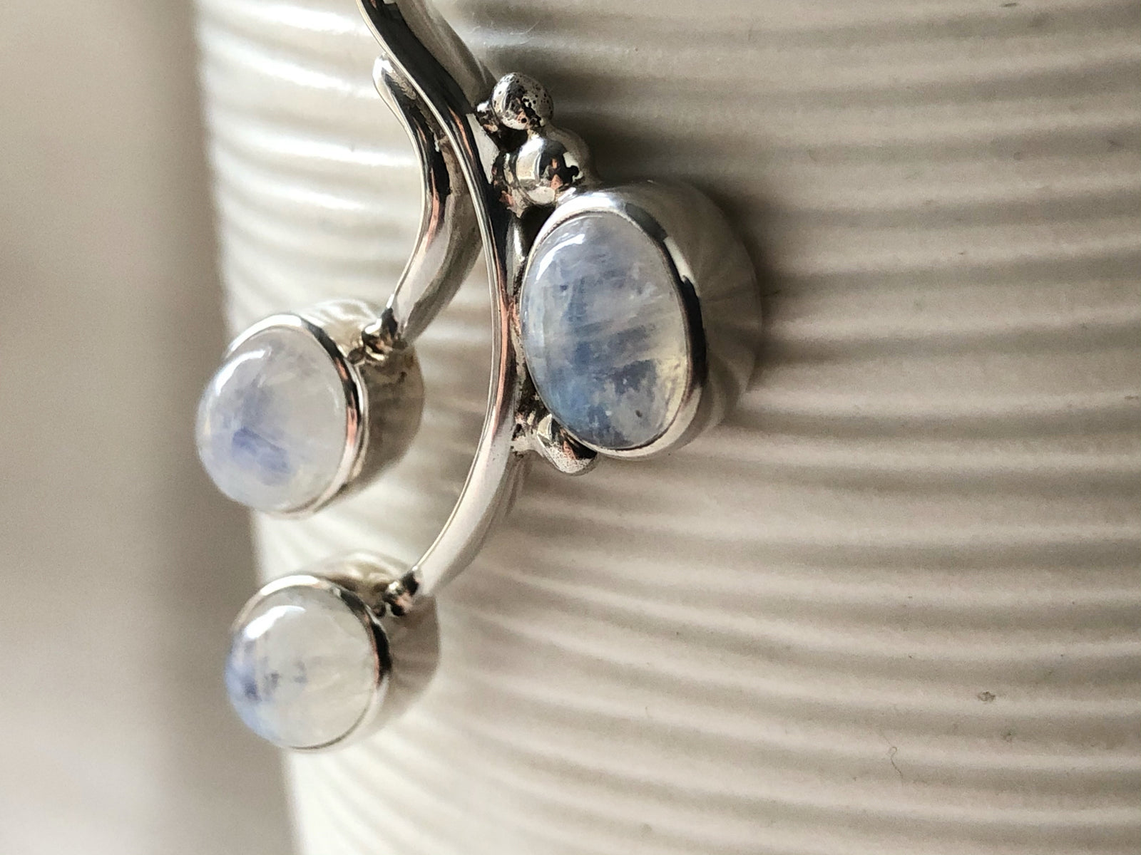 Triple Moonstone Sterling Silver Pendant Necklace Tiger Lily London