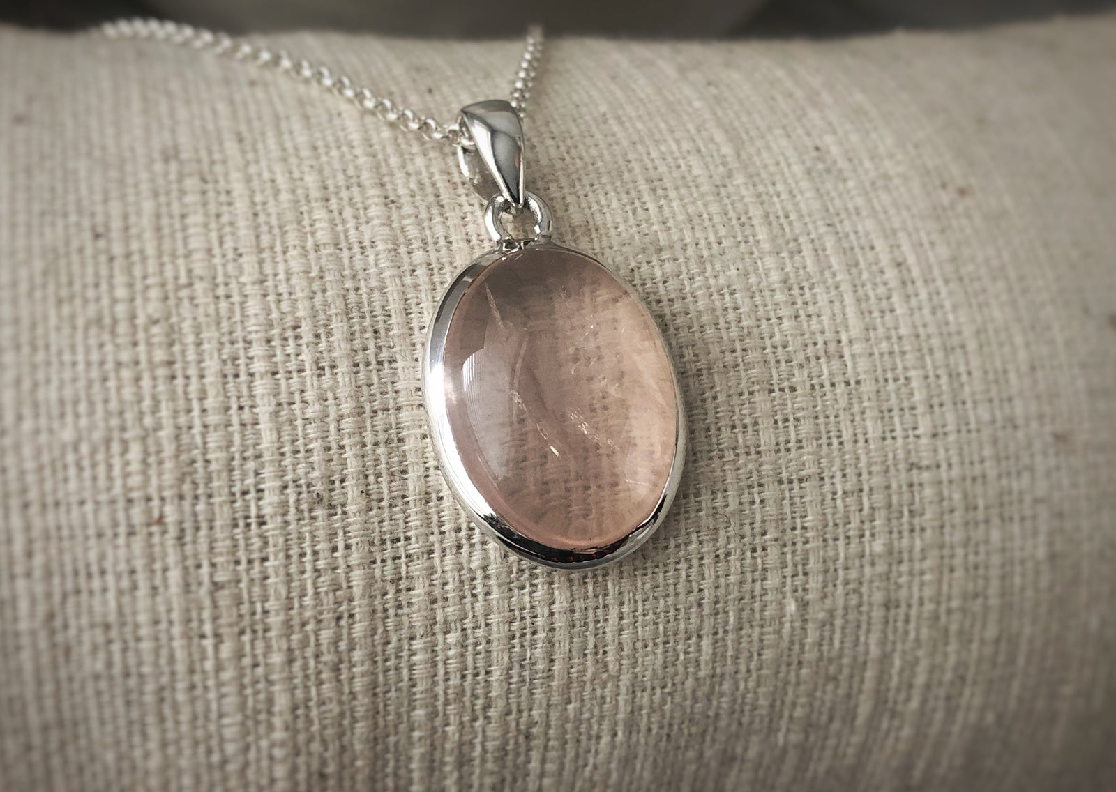 Rose Quartz Oval Sterling Silver Pendant Necklace