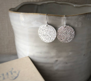 Sterling Silver Etched Disc Earrings Tiger Lily London