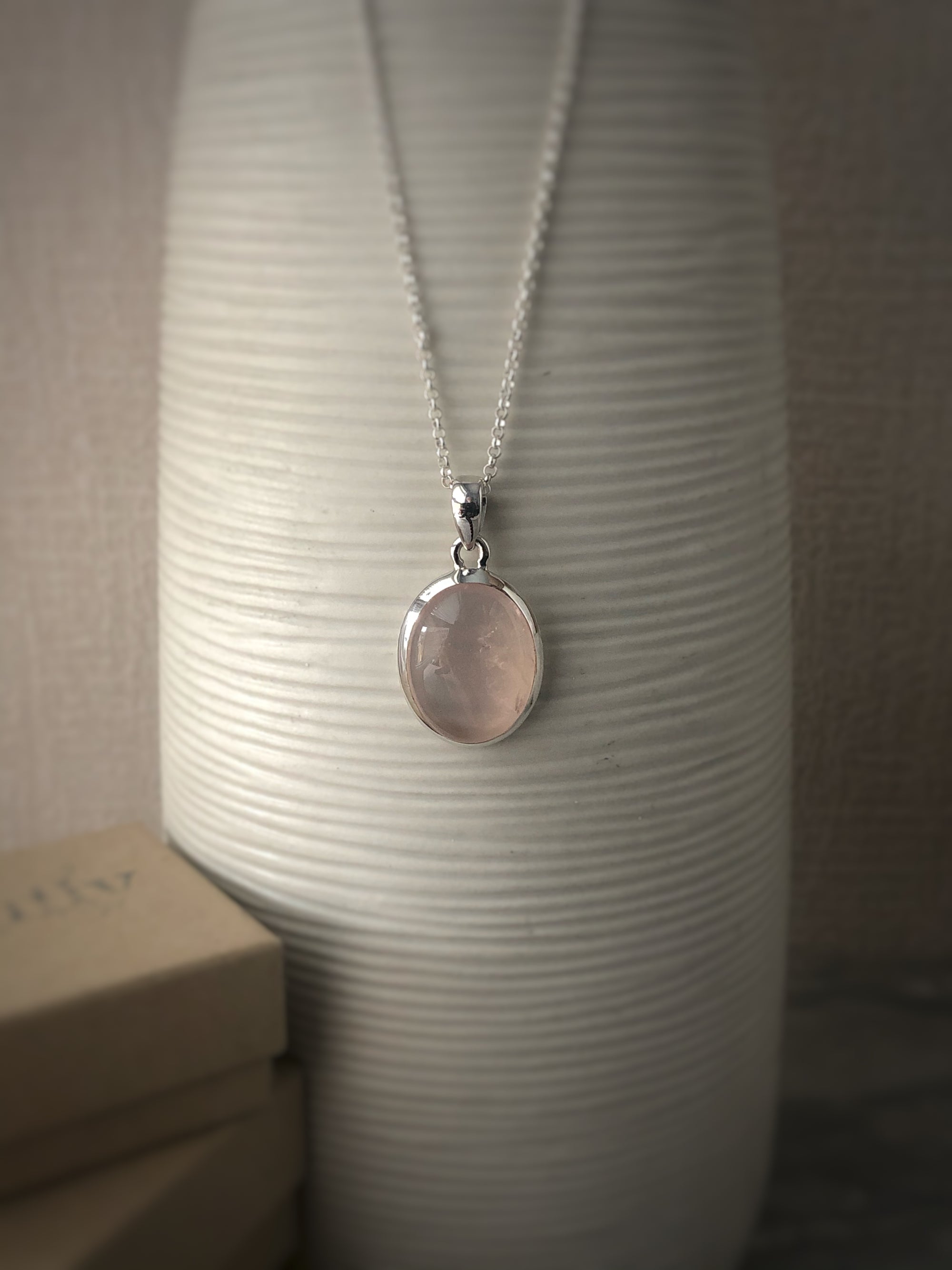 Small Rose Quartz Sterling Silver Pendant Necklace Tiger Lily London
