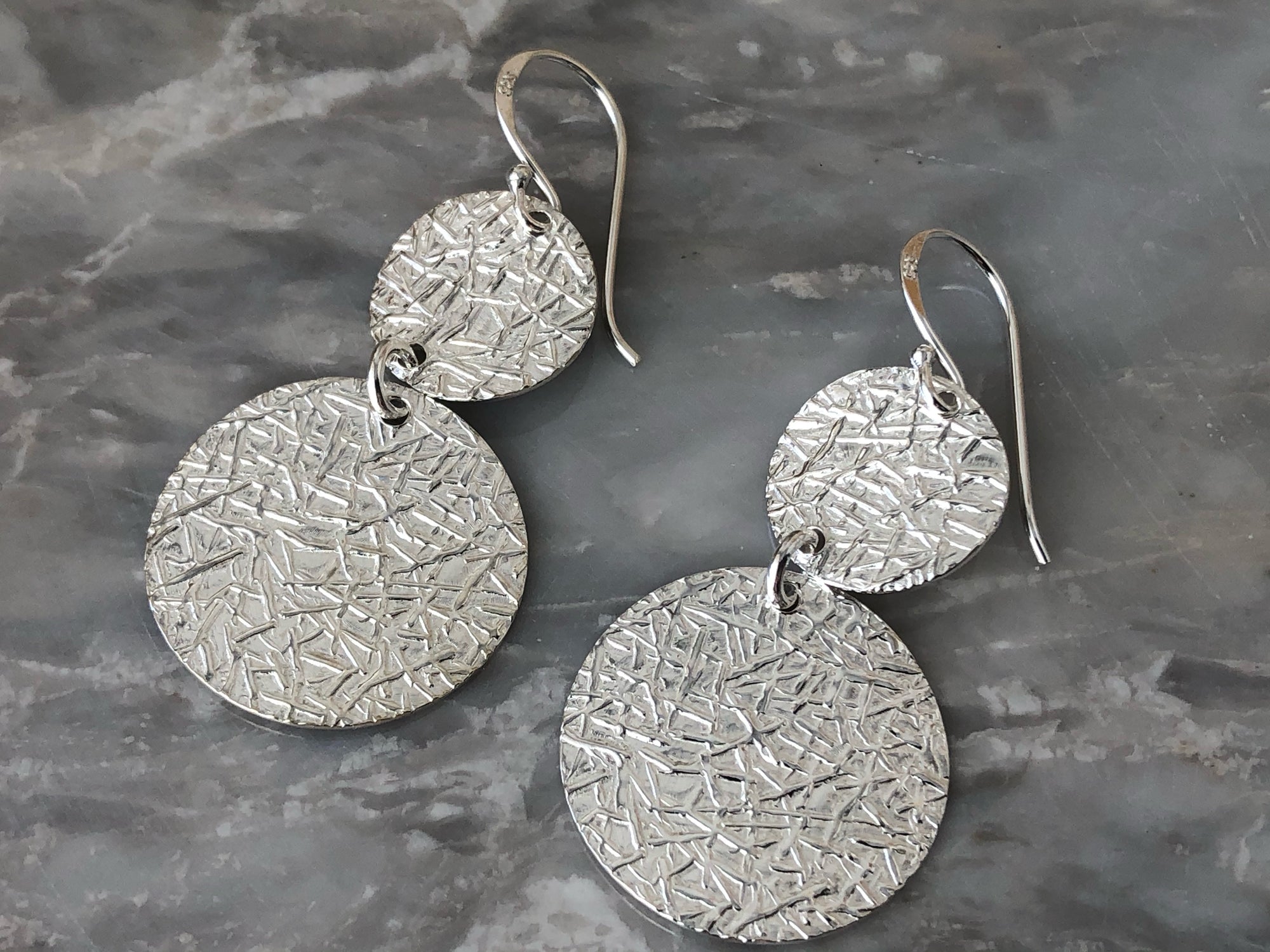 Sterling Silver Double Etched Disc Earrings Tiger Lily London