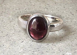 Small Oval Garnet Silver Ring