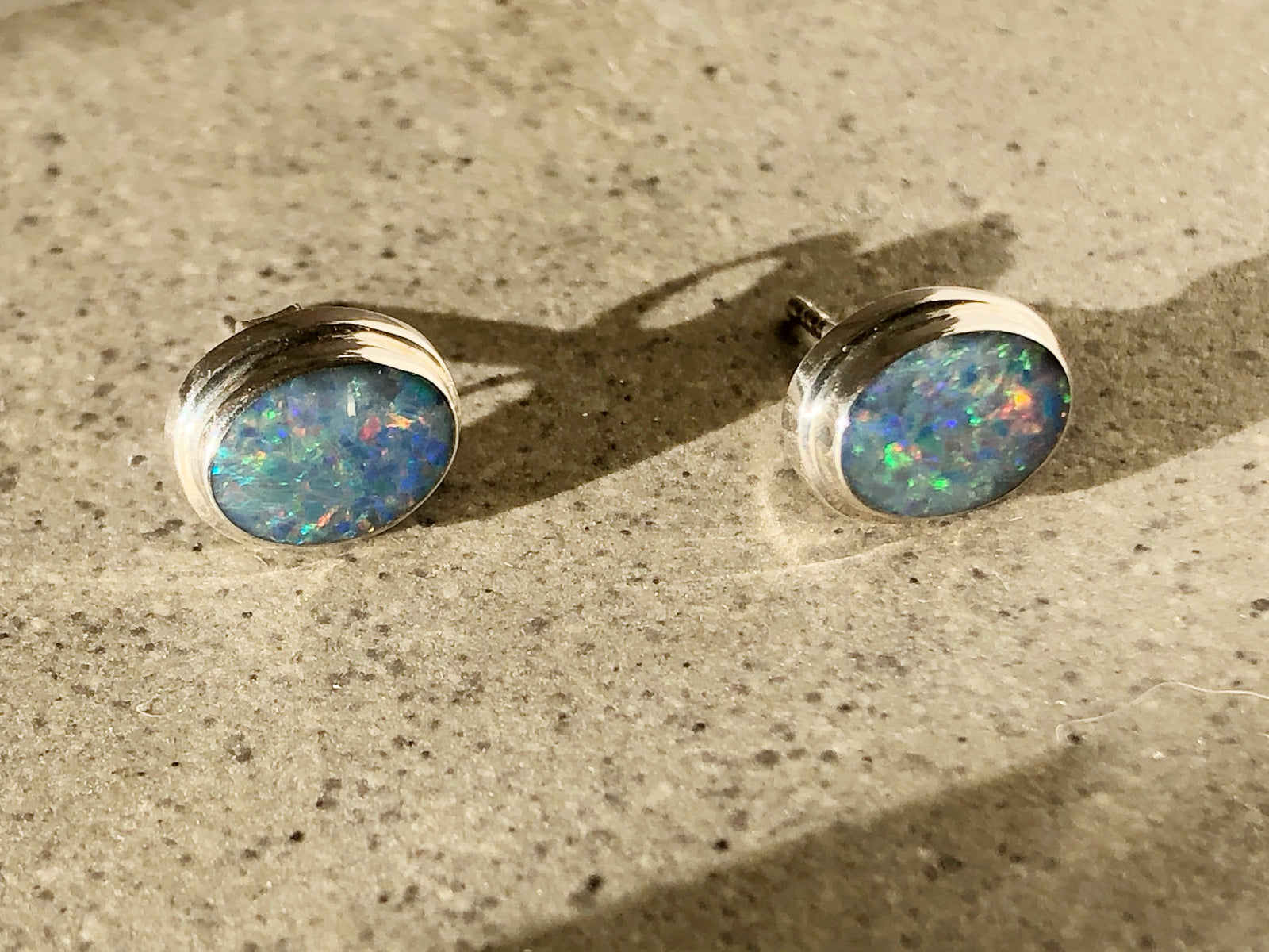 Opal Sterling Silver Stud Earrings