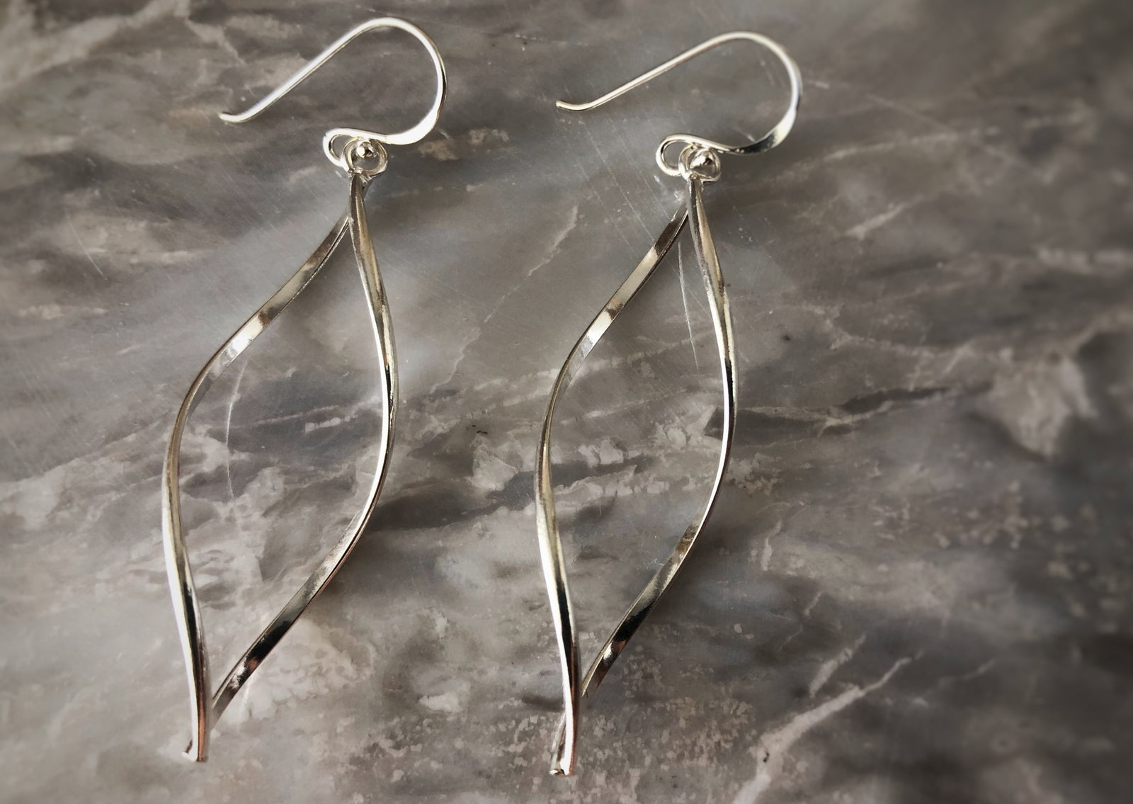 Sterling Silver Simple Long Twist Earrings Tiger Lily London