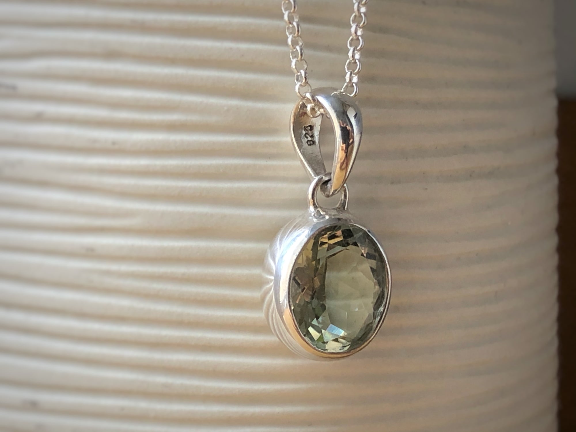 Green Amethyst Small Silver Pendant Necklace