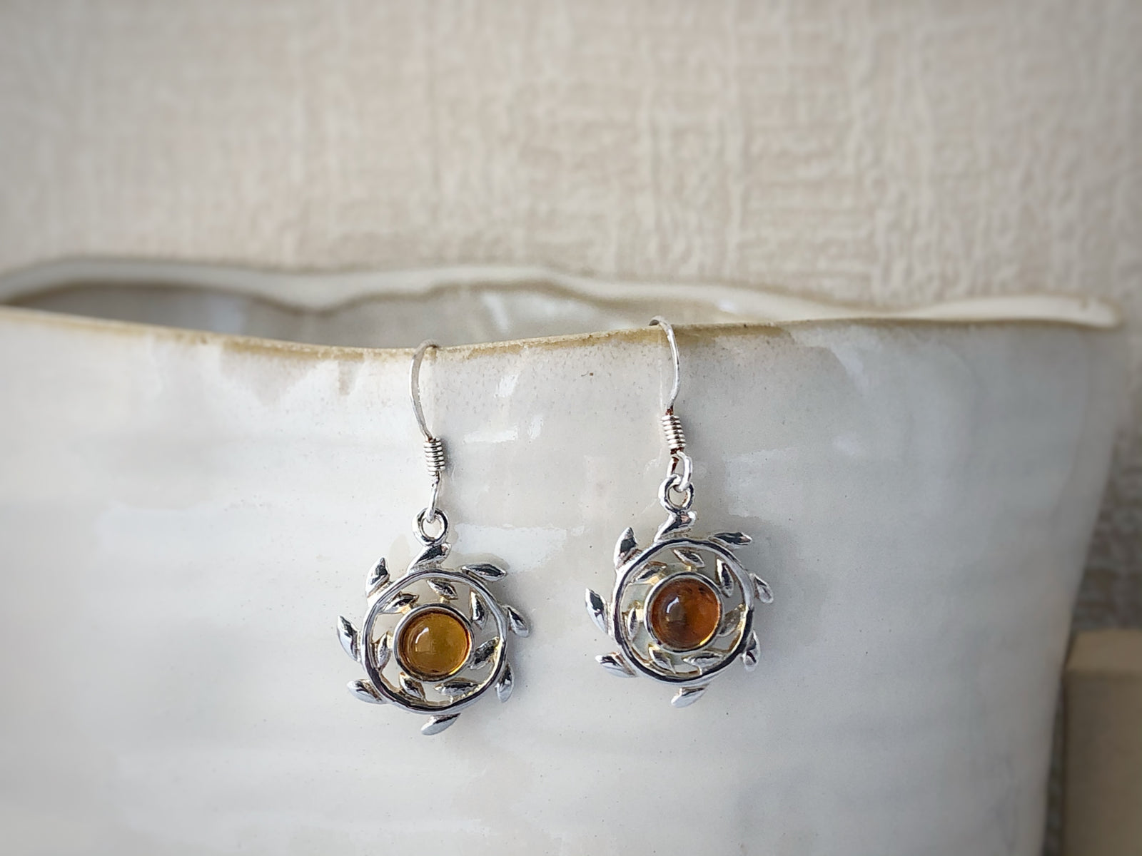 Baltic Amber Mandala Sterling Silver Earrings Tiger Lily London