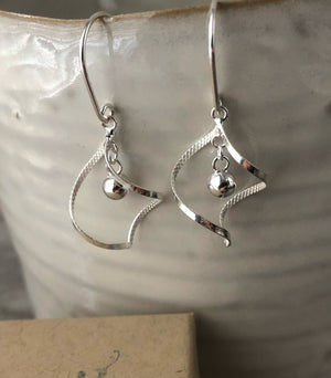 Sterling Silver Elegant Spiral with Hanging Ball Earrings Tiger Lily London
