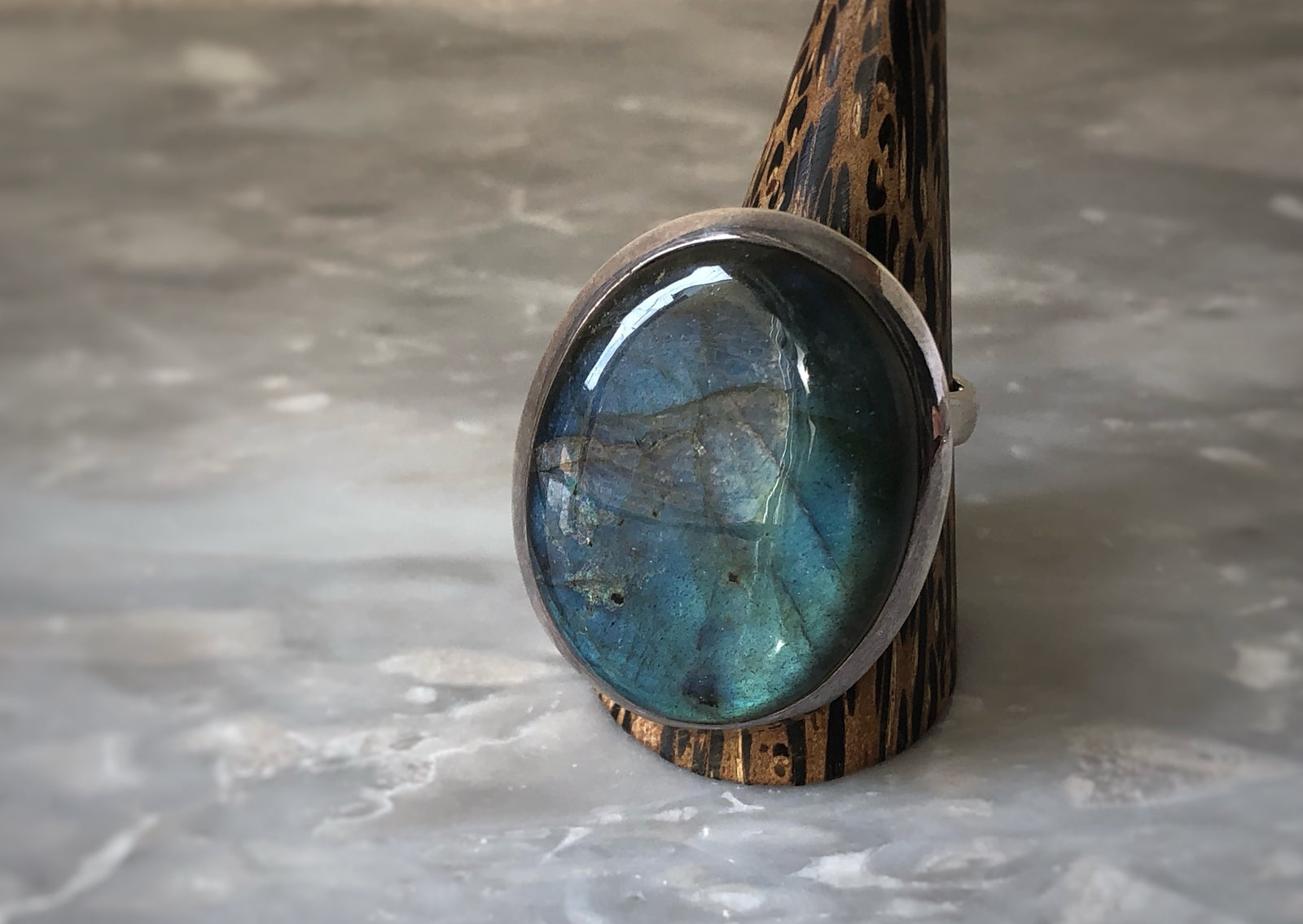 Extra Large Labradorite Sterling Silver Ring Tiger Lily London