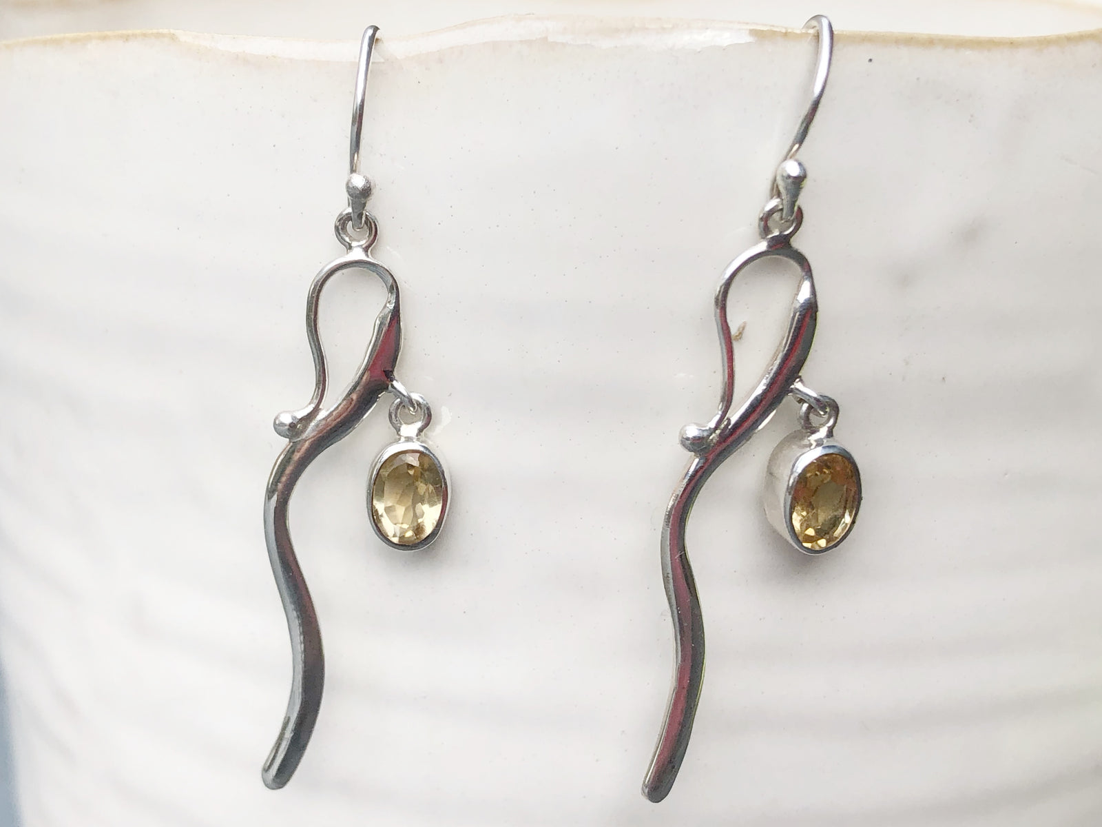 Citrine and Silver Wave Drop Earrings