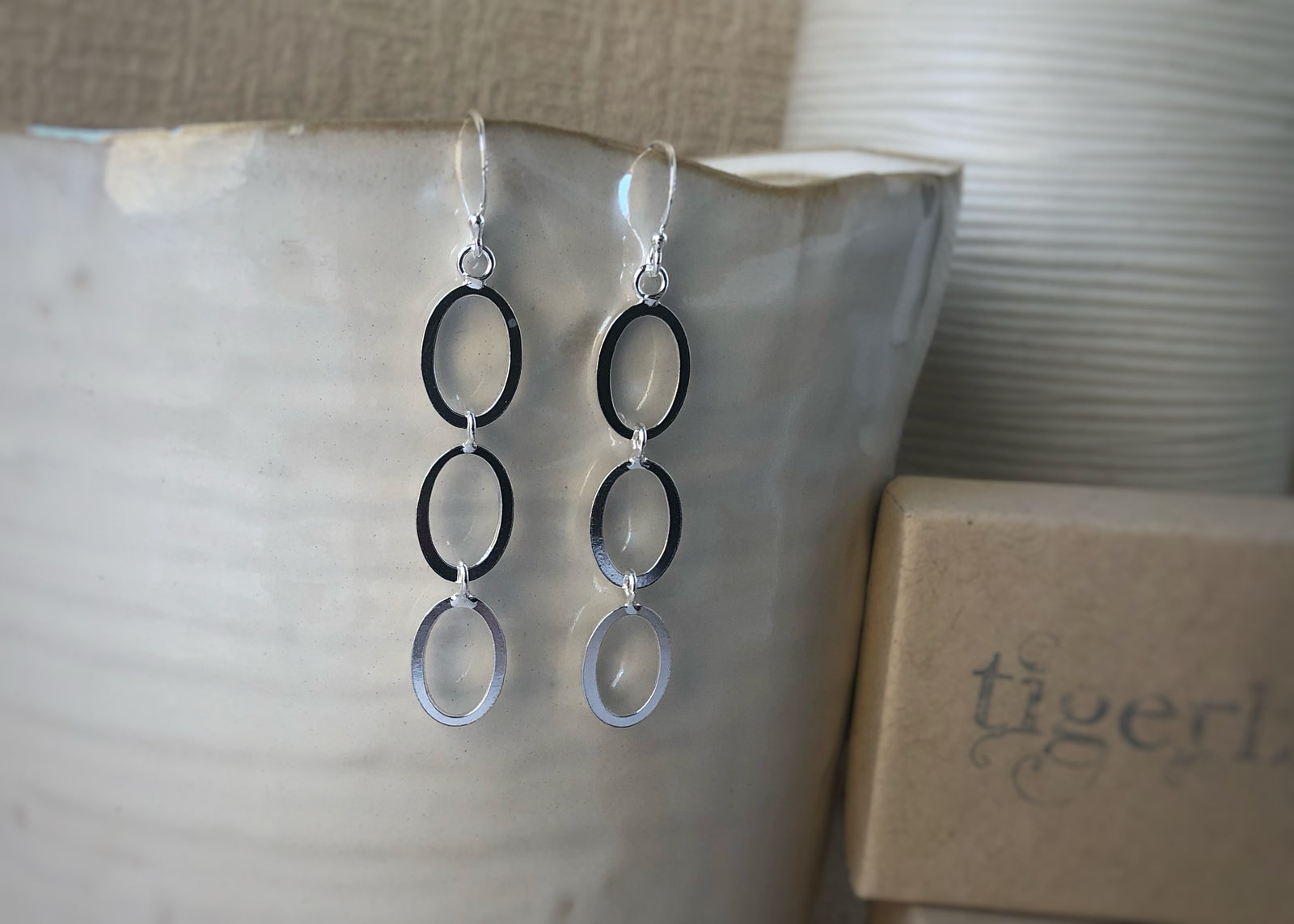 Sterling Silver Triple Hoop Small Earrings Tiger Lily London