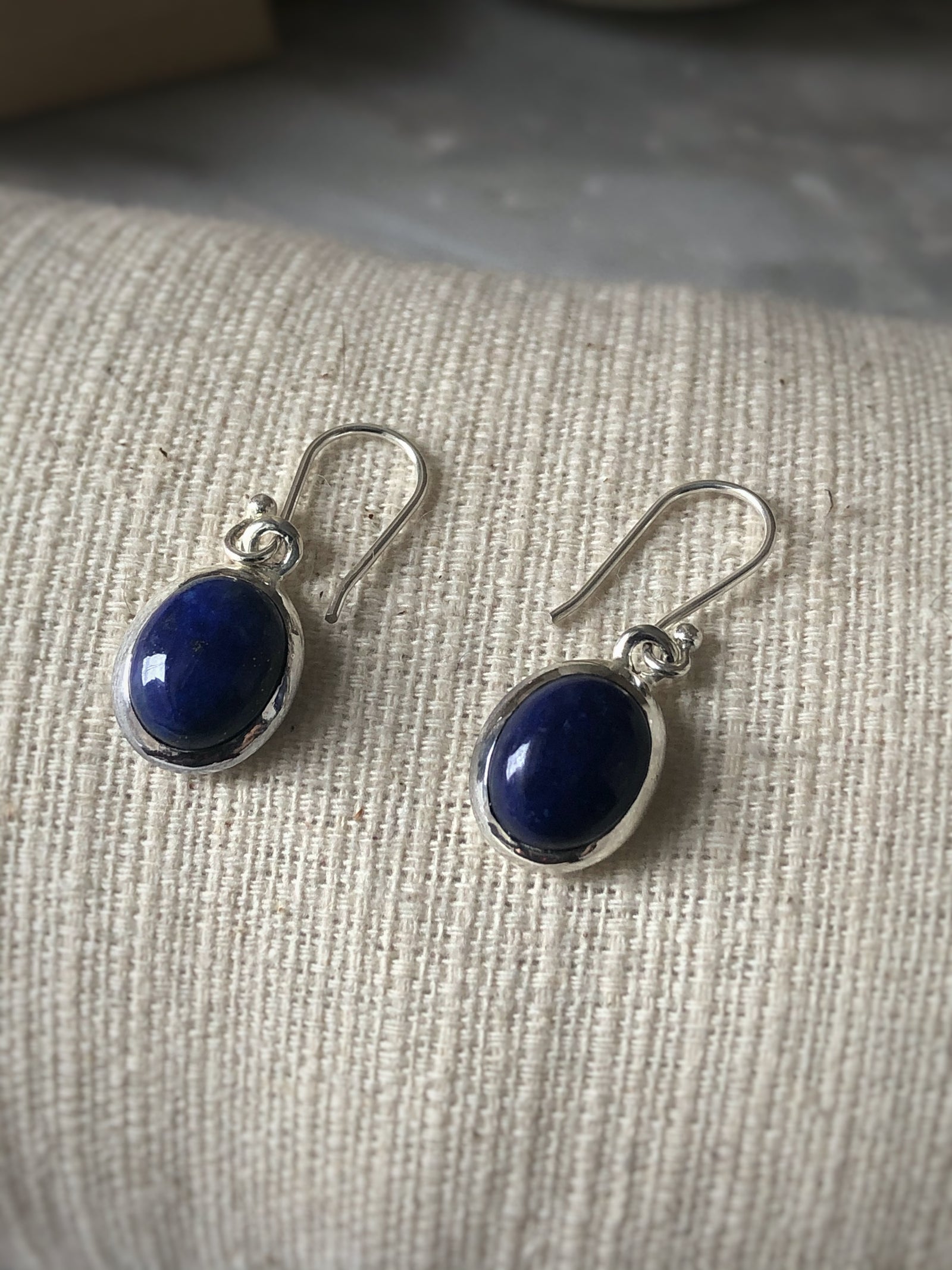 Blue Lapis Oval Sterling Silver Drop Earrings