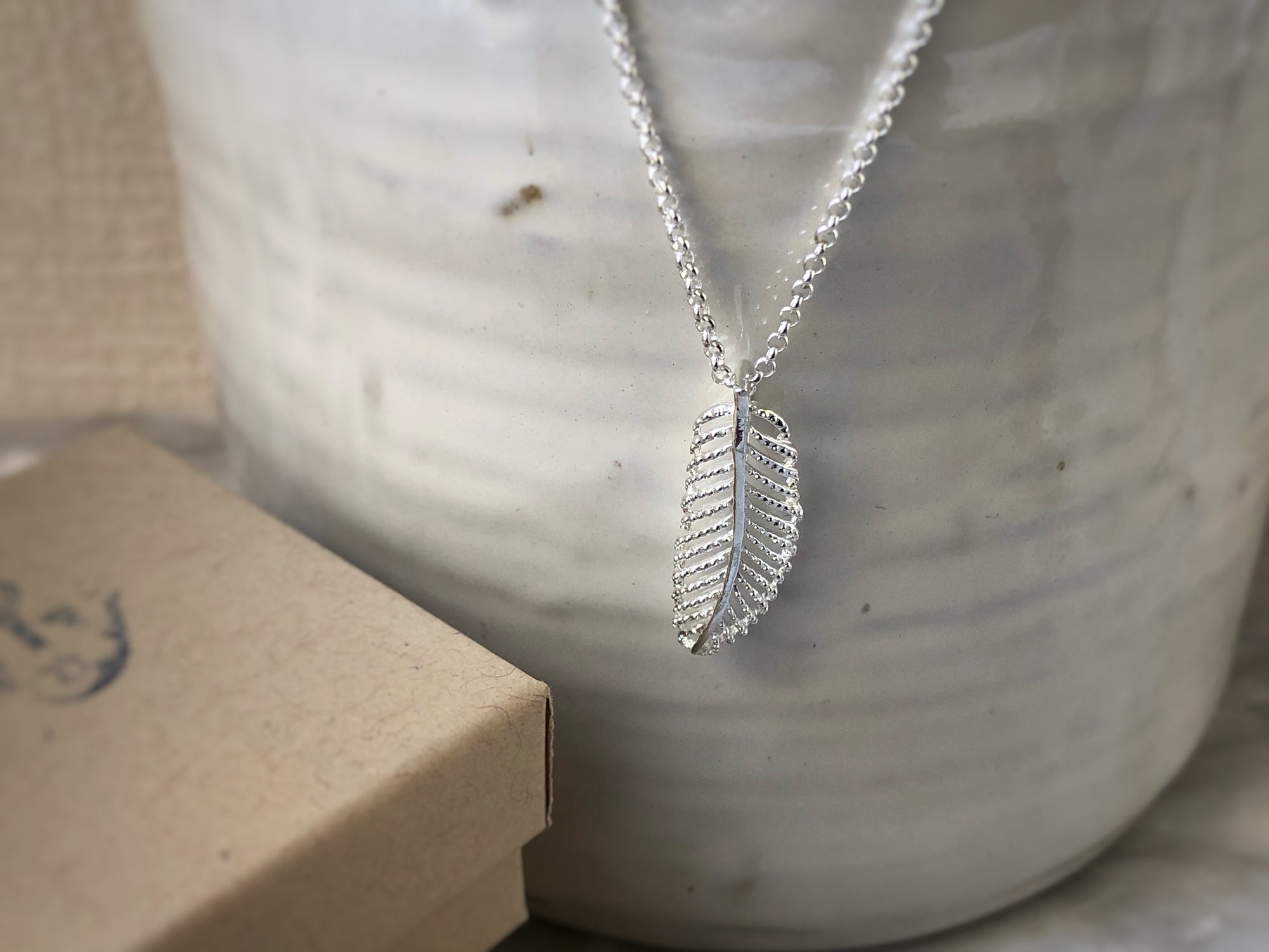 Sterling Silver Feather Pendant Necklace Tiger Lily London