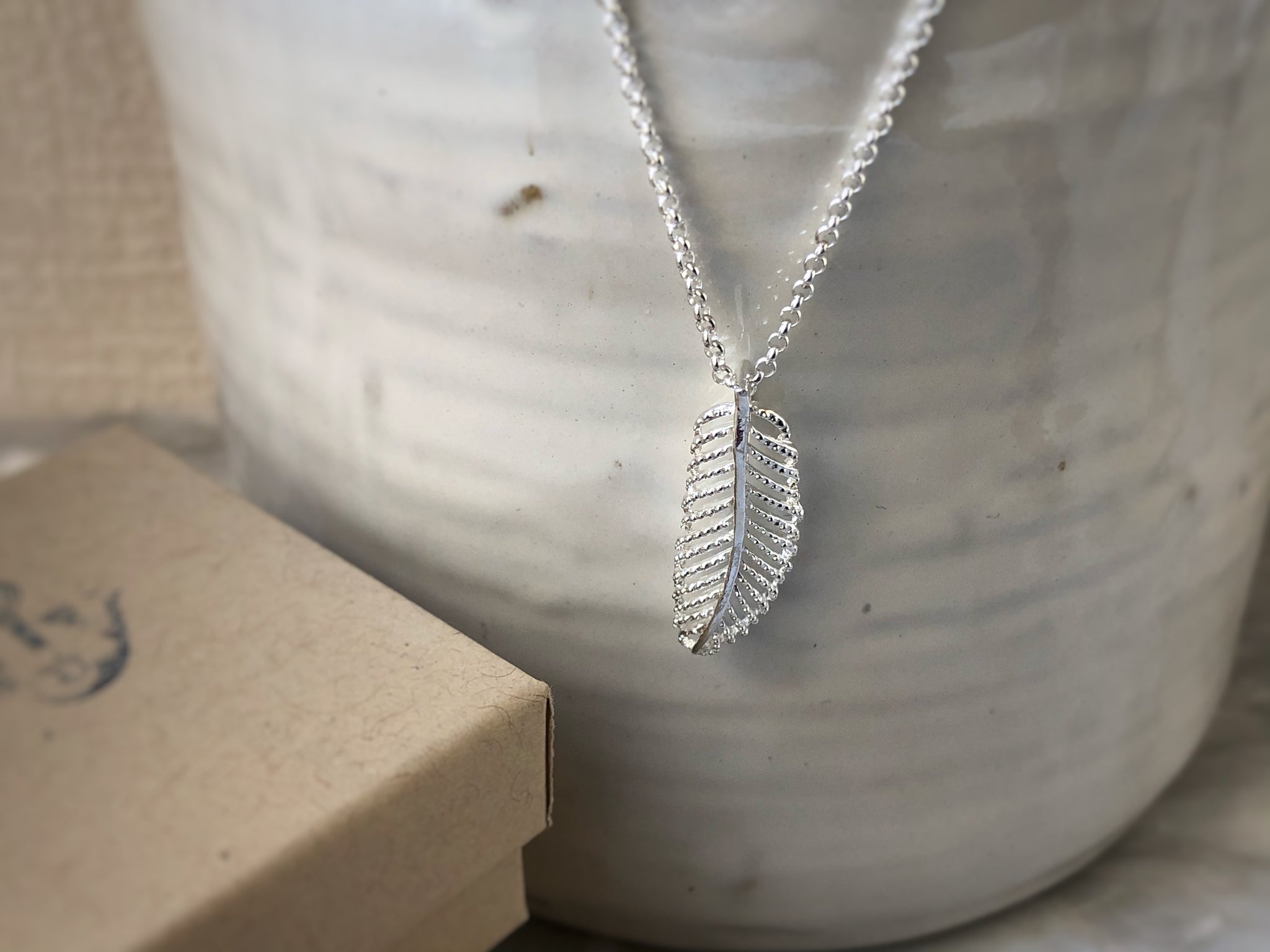 tiger lily feather Sterling Silver Feather Pendant Necklace