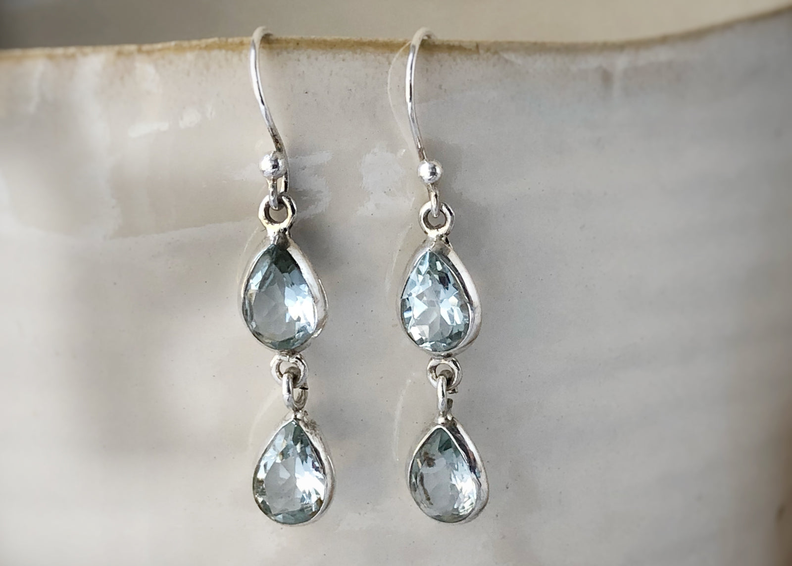 Double Blue Teardrop Topaz Sterling Silver Earrings