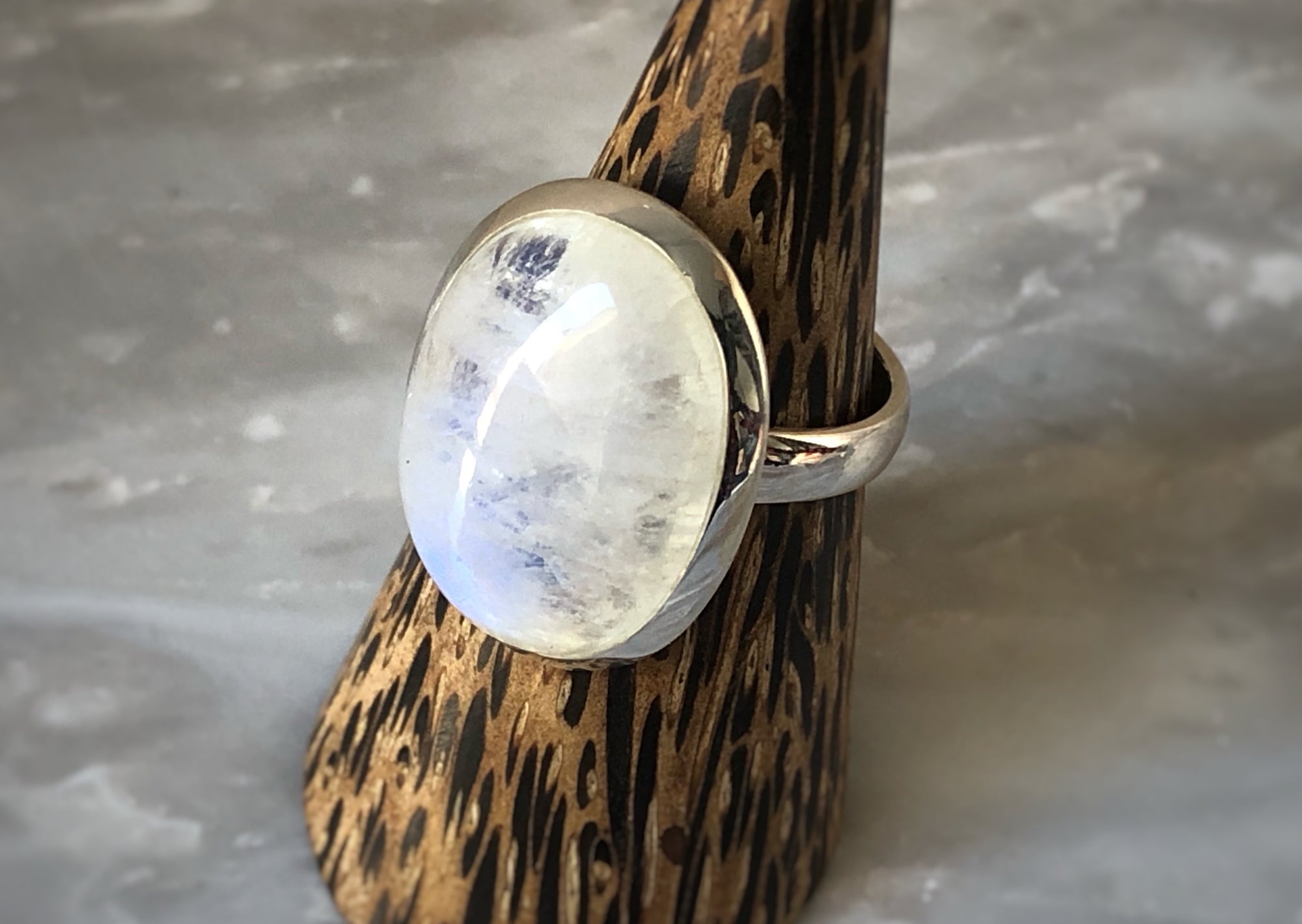 Large Moonstone Sterling Silver Ring Tiger Lily London