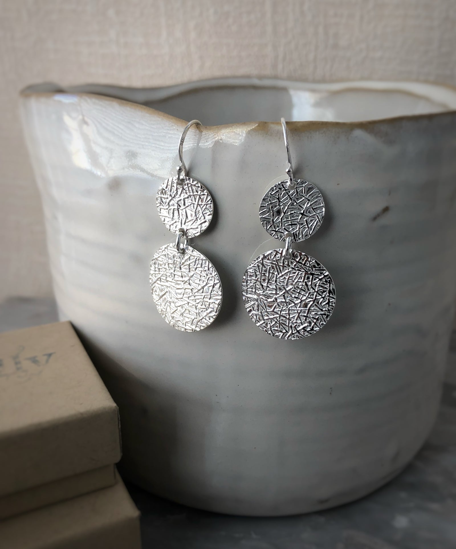 Sterling Silver Double Etched Disc Earrings Tiger Lily London