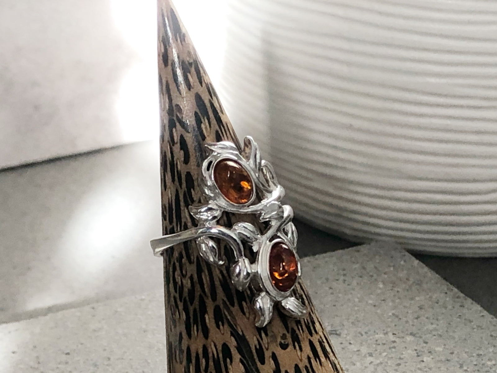 Baltic Double Drop Amber Sterling Silver Ring