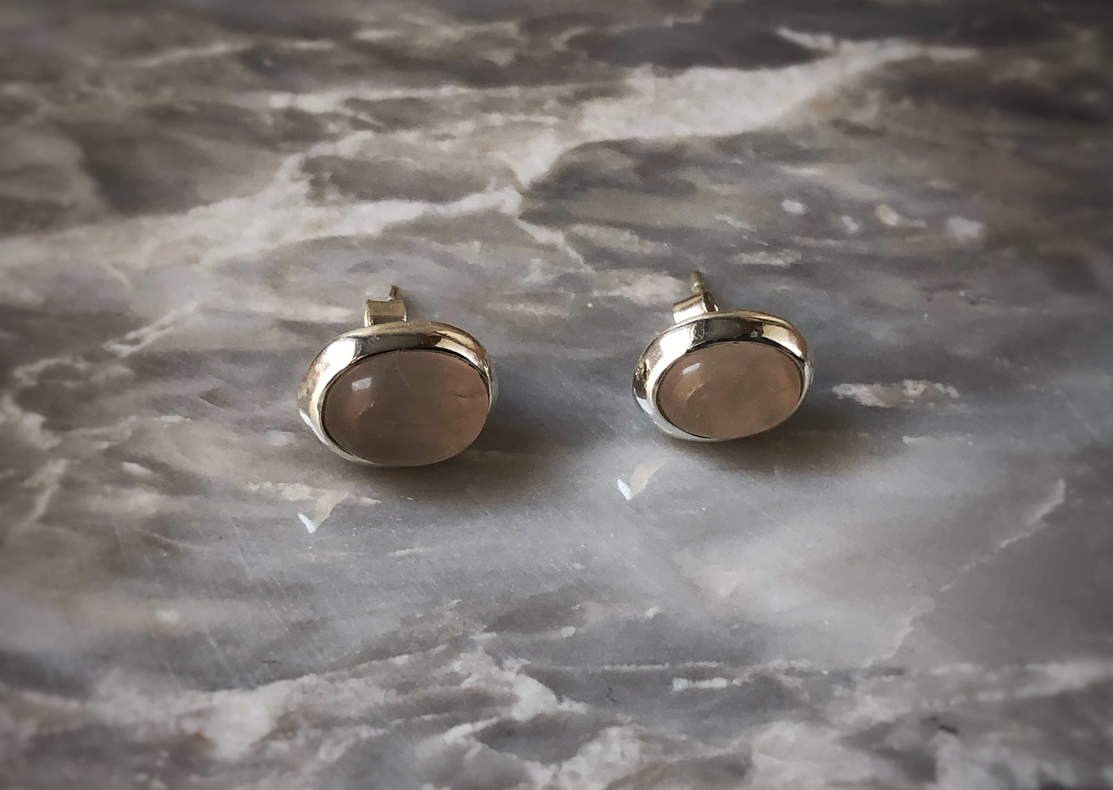 Rose Quartz Oval Sterling Silver Stud Earrings Tiger Lily London