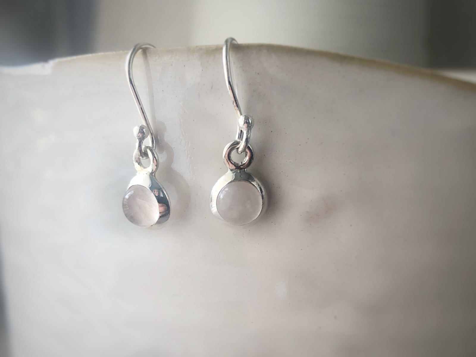 Rose Quartz Round Silver Drop Earrings