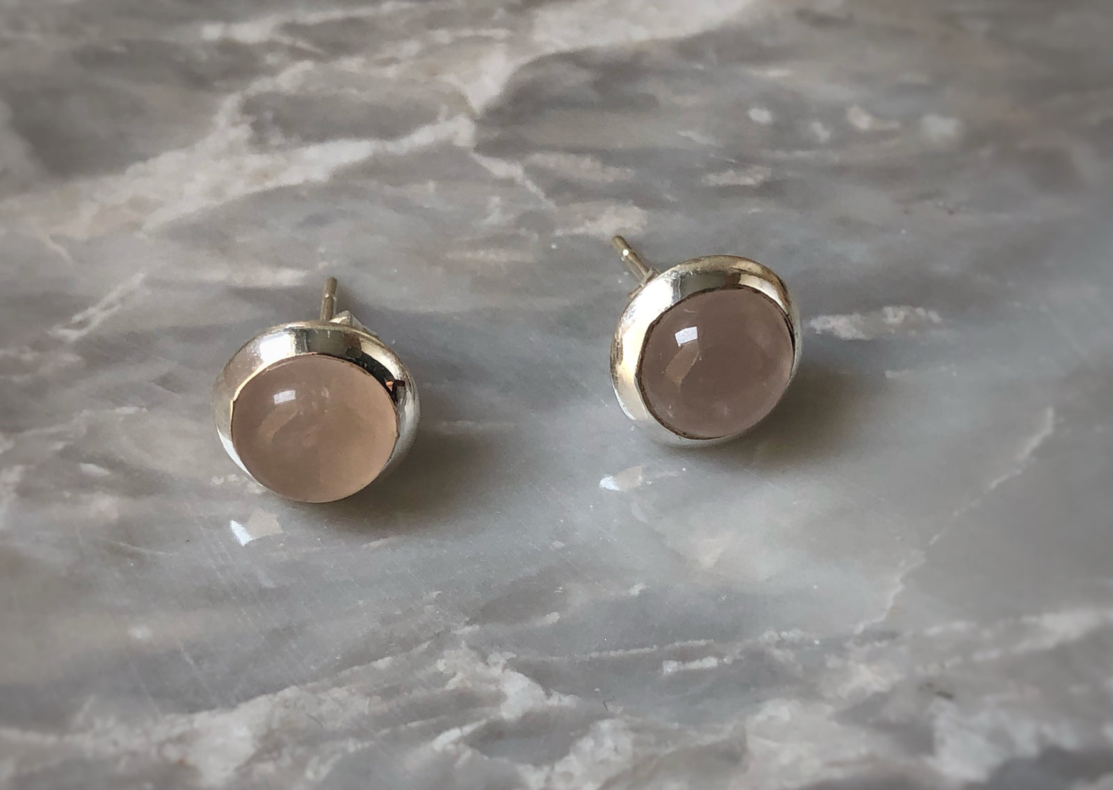 Rose Quartz Round Sterling Silver Stud Earrings Tiger Lily London