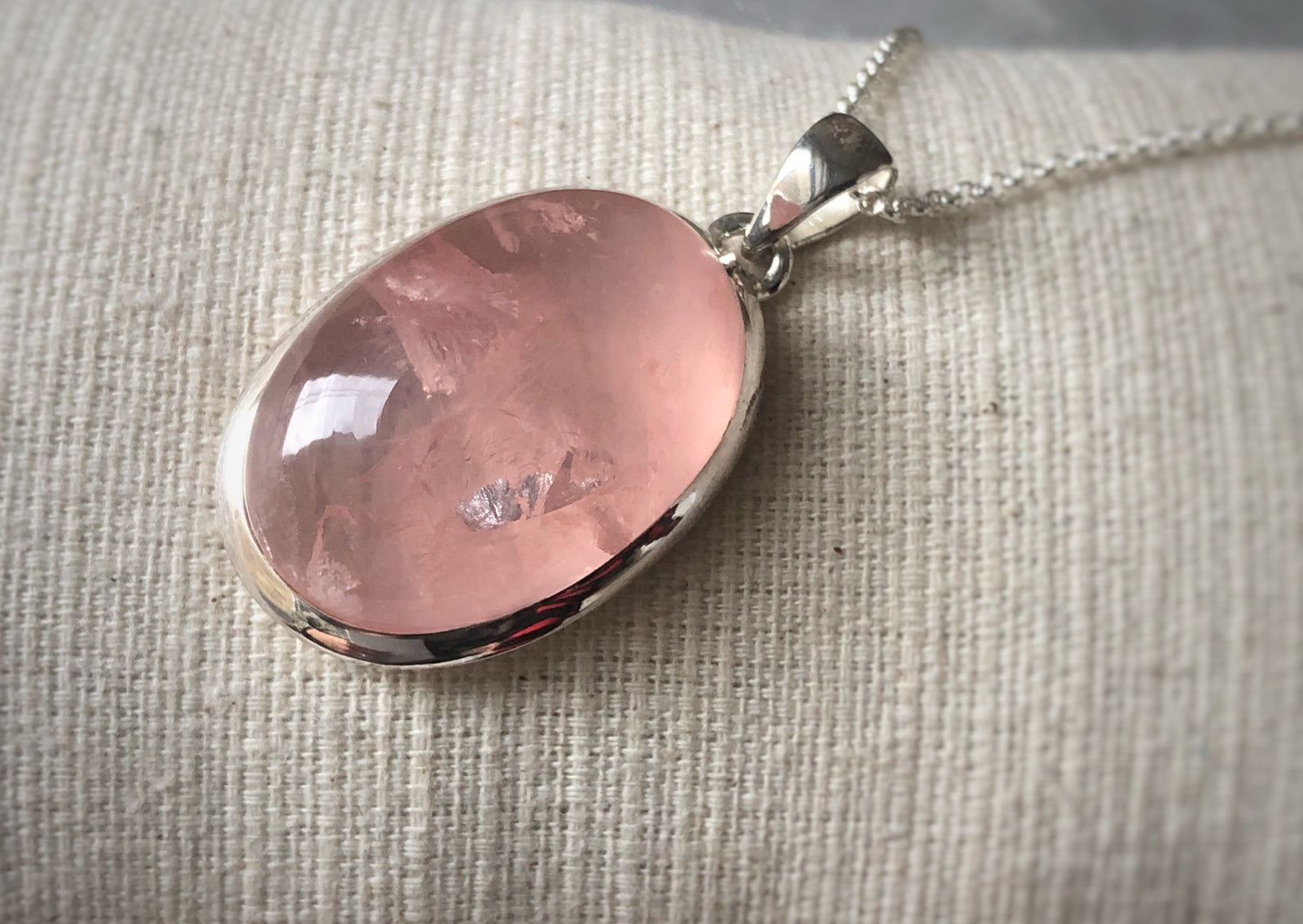 Large Rose Sterling Silver Quartz Pendant Necklace Tiger Lily London