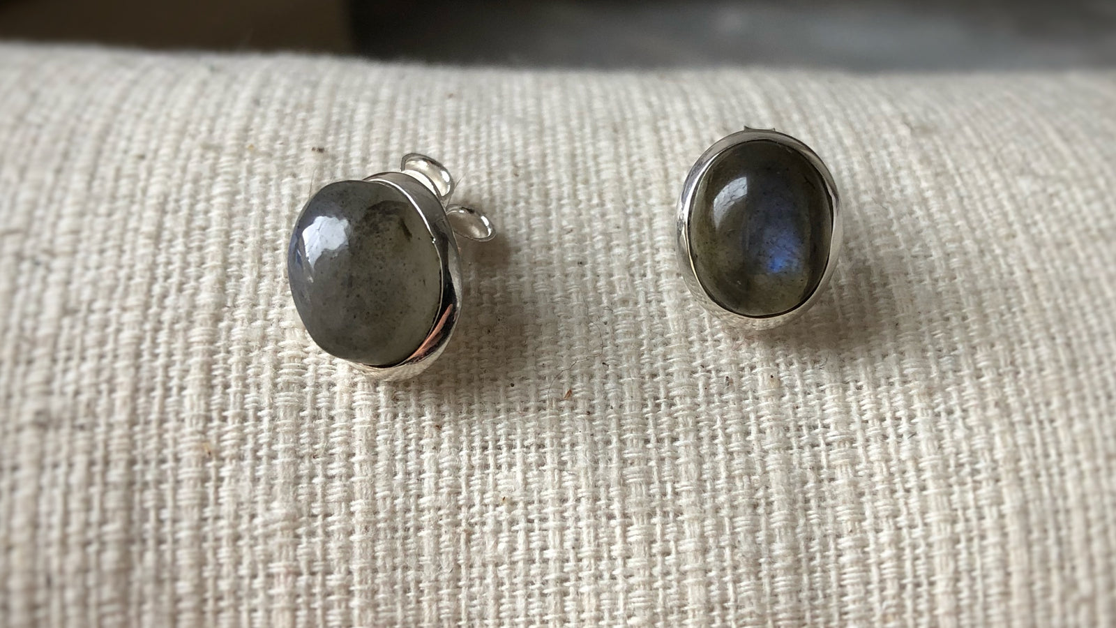 Labradorite Oval Sterling Silver Stud Earrings Tiger Lily London