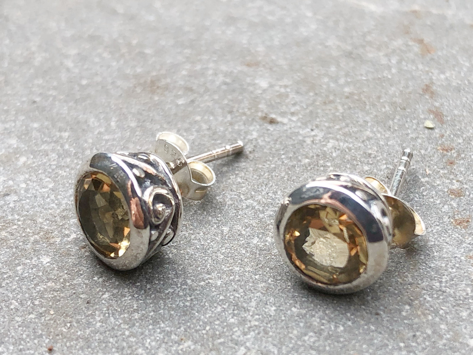 Citrine and Silver Bali Stud Earrings