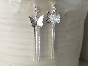 Butterfly Chain Sterling Silver Earrings
