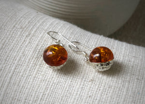 Baltic Amber Hammered Sterling Silver Earrings Tiger Lily London
