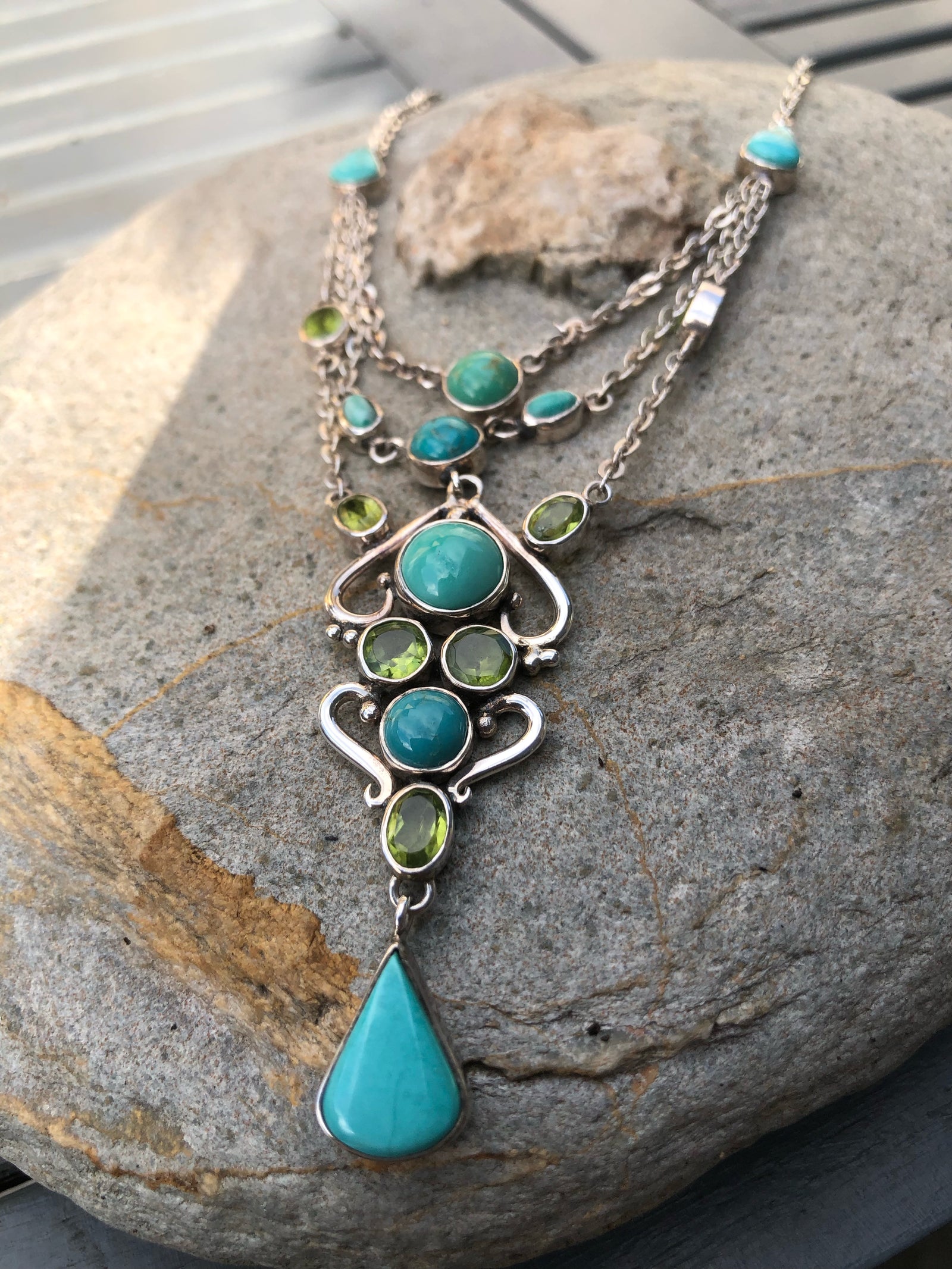 Turquoise and Peridot Layered Necklace