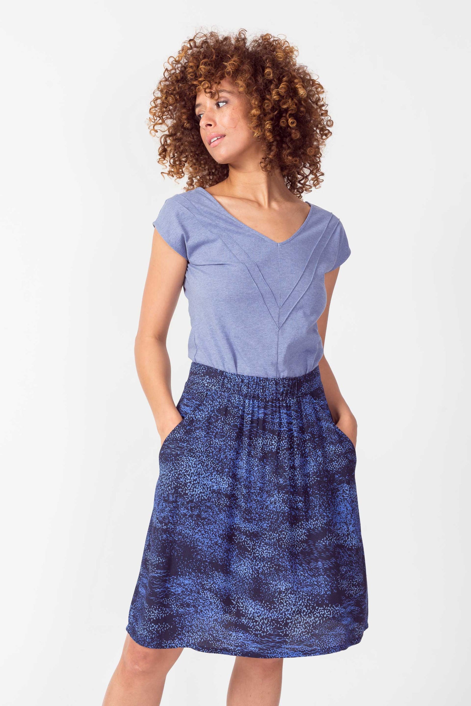SKFK Luzaide Skirt Blue Print ECOVERO Skunkfunk WSK00397