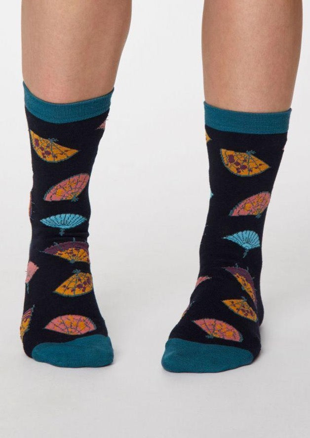 Sustainable and Ethical Mildred Bamboo Socks- Dark Navy. Thought